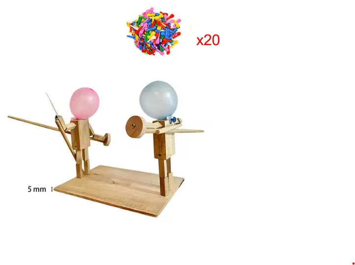 Handmade Wooden Fighter Puppets – 2-Player Balloon Battle Game