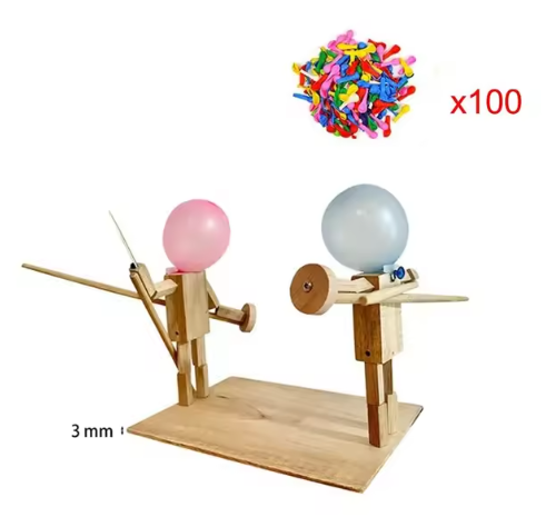 Handmade Wooden Fighter Puppets – 2-Player Balloon Battle Game
