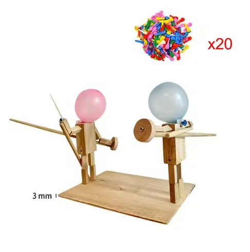 Handmade Wooden Fighter Puppets – 2-Player Balloon Battle Game